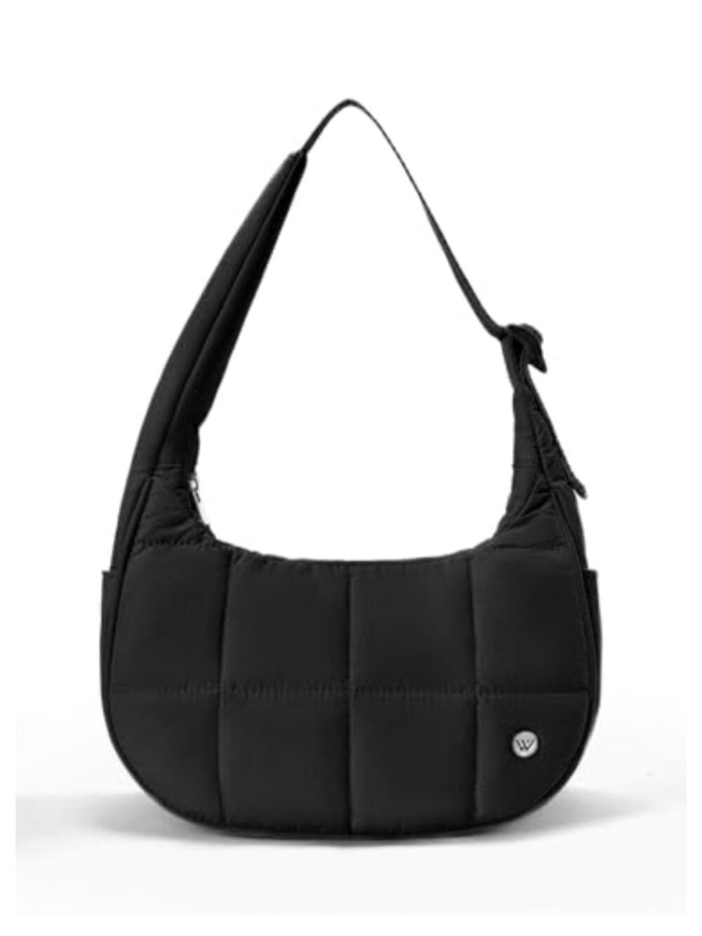 Quilted Puffer Crescent Shoulder Bag, Nylon Puffy Handbag, Adjustable Strap